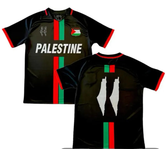 Black Palestinian Short Sleeve Jersey With Palestinian Flag Colours